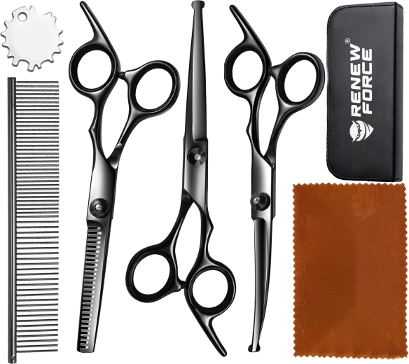 RENEW FORCE professzionális állatápolási (grooming) ollókészlet fésűvel és tokkal