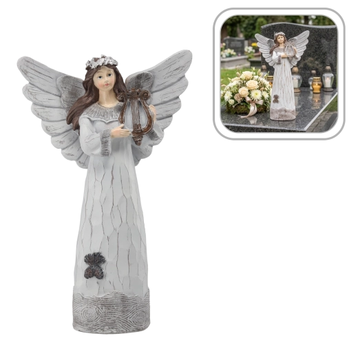 Lanttal ellátott angyalfigura, 35 cm