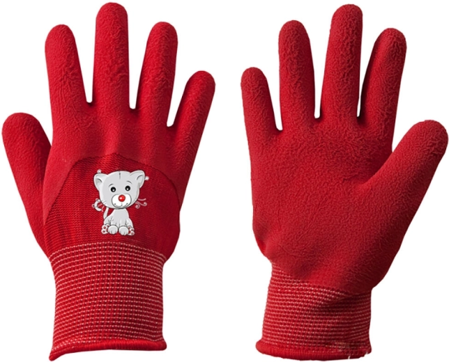 Gyerek munkavédelmi kesztyű habosított latex bevonattal KITTY, 4-es méret