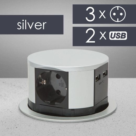 Beépíthető, kihúzható elosztó 3 aljzattal, USB-A és USB-C csatlakozóval