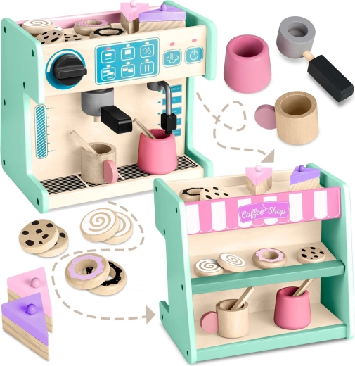 Ricokids 2 az 1-ben fa kávézó kávéfőzővel, mentazöld