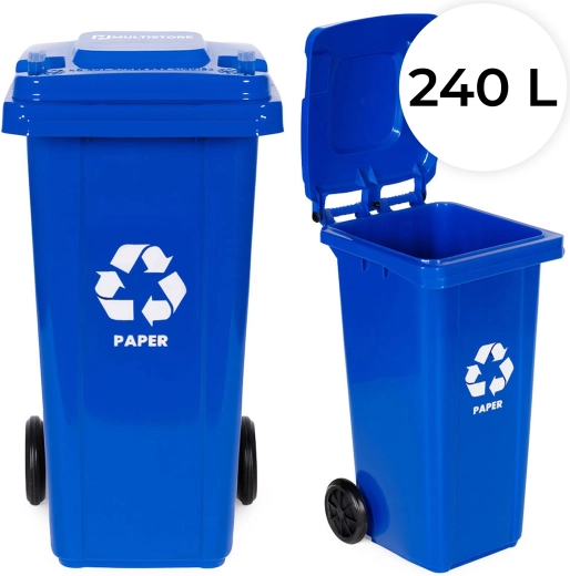 Kék papírgyűjtő kuka 240 l gumikerékkel
