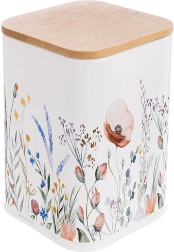 Fém tárolódoboz bambusz fedéllel – Mák, 7,2 × 7,2 × 10,5 cm