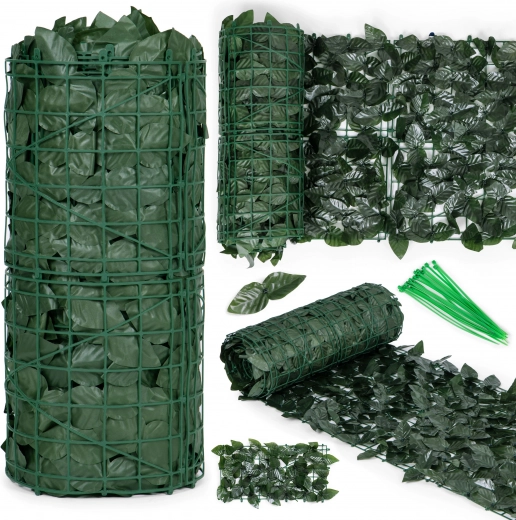 Mű borostyánkerítés 500 × 50 cm, sötétzöld takarás erkélyre és kerítésre