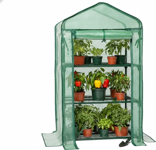 Zöld GardenLine kerti mini üvegház 3 polccal, 69 × 49 × 125 cm