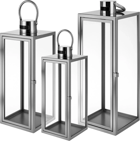 RUHHY ezüst lámpás szett rozsdamentes acélból és üvegből 38/49/63 cm – 3 db
