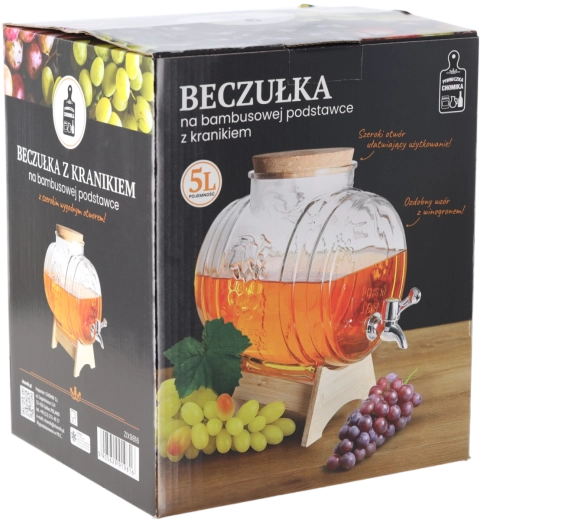 Beczułka üveg italadagoló Szőlő 5 l bambusz állvánnyal