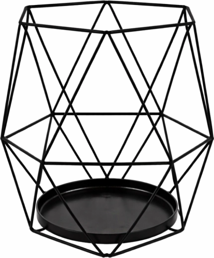 Geometrikus fém gyertyás lámpás, fekete, 15 × 15 × 18 cm