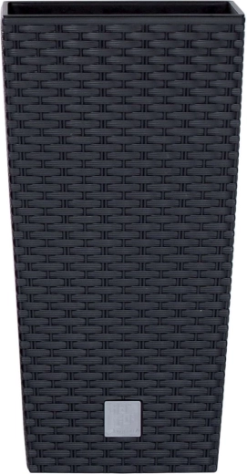 Rato Square rattan hatású fonott virágtartó betéttel, 24 × 24 × 45 cm, antracit