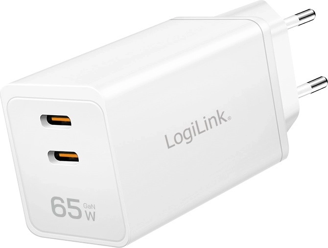 Hálózati töltő LOGILINK 65 W, 2× USB‑C, fehér
