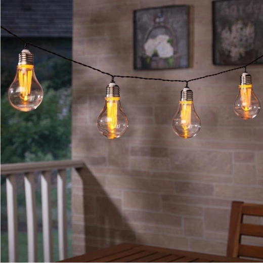 Napelemes kerti fényfüzér 3,8 m, 10 meleg fehér LED, nagy izzók