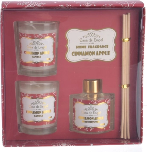 Ajándékszett aroma diffúzorral és gyertyákkal, fahéj és alma illattal (3 db)