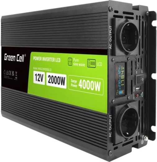 12 V 2000 W tiszta szinuszos inverter LCD kijelzővel