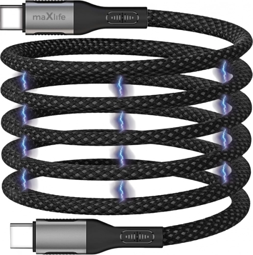 Maxlife mágneses USB‑C kábel 1 m 100 W fekete nejlon