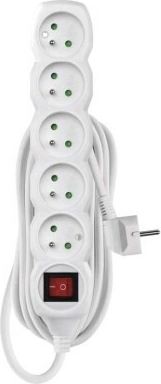 Hosszabbító kapcsolóval, 5 aljzat, 5 m, fehér