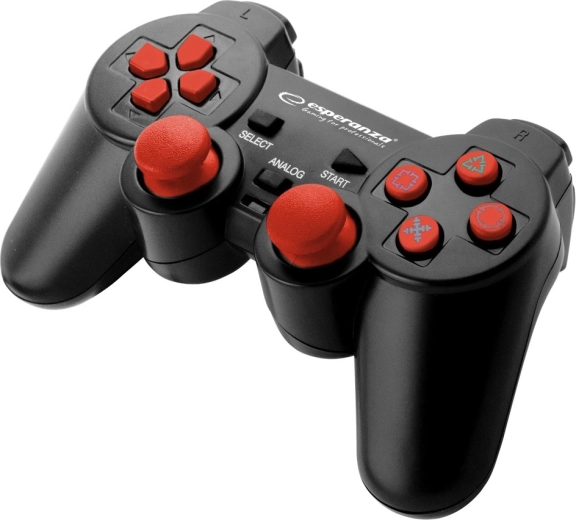 vezetékes gamepad PS3-hoz és PC-hez rezgéssel – fekete–piros