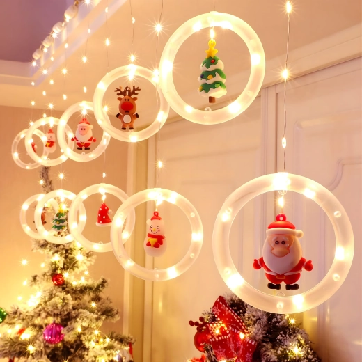 LED fényfüggöny karácsonyi karikákkal és figurákkal – 1 darab