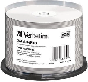 Verbatim DataLifePlus CD-R 700 MB 52x, nyomtatható felülettel – 50 db
