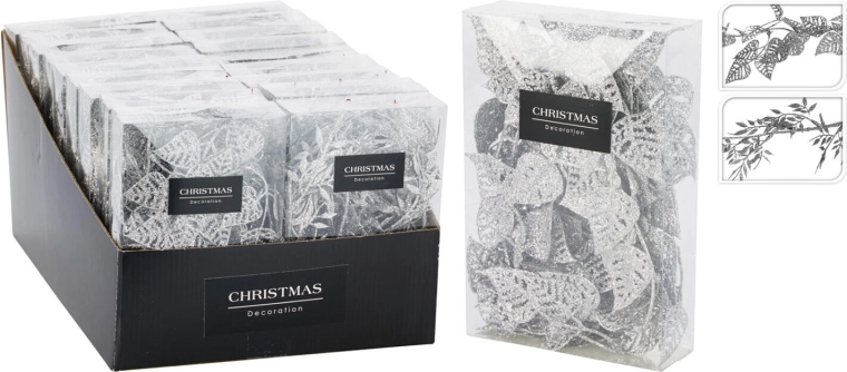 Dekoratív levélgirland 180 cm ezüst