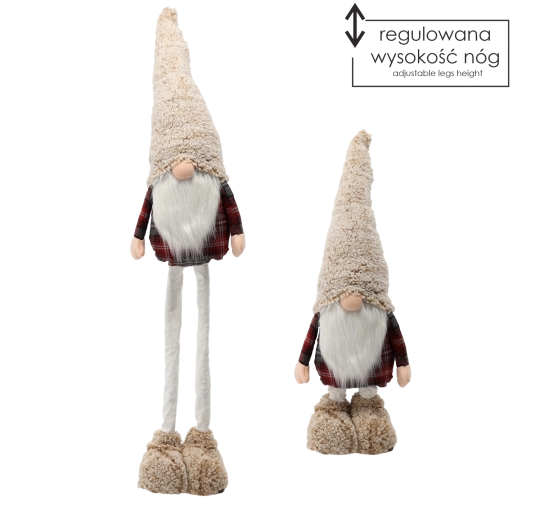 Karácsonyi manó (gnome) állítható lábakkal, bézs–piros - 1 db