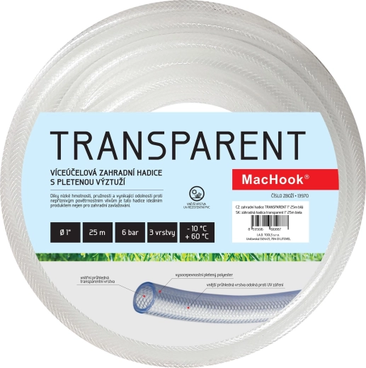 Átlátszó kerti tömlő 25 m fehér