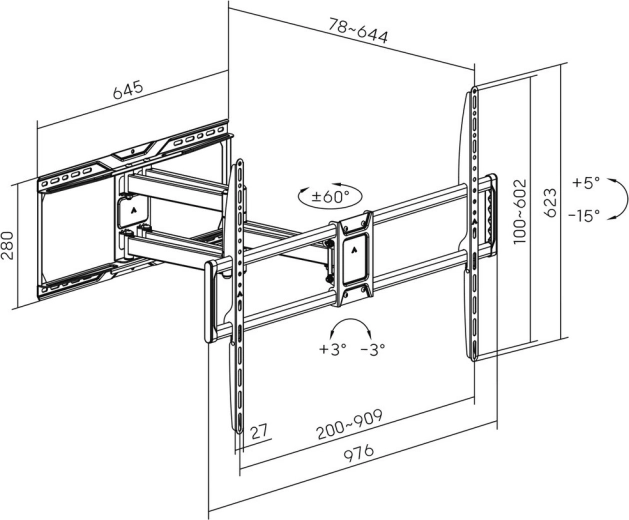 Precíz beállítás: forgatás ±60° és döntés +5° / −15°
