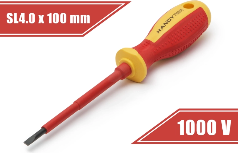 Szigetelt lapos csavarhúzó 0,8 × 4 × 100 mm, legfeljebb 1000 V-hoz