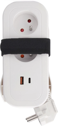 Solight utazó hosszabbító 2 aljzattal és USB-A/USB-C PD 20 W csatlakozóval, 1,5 m, fehér