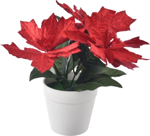 Műanyag mű mikulásvirág (poinsettia), piros, 25 cm