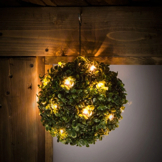 Függő napelemes bukszus 20 meleg fehér LED-del, 25 cm