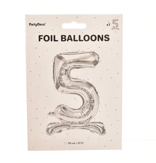 Önállóan álló fólia lufi 5-ös szám ezüst 70 cm