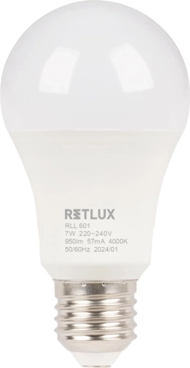 Retlux A60 E27 LED izzó, 7 W, hideg fehér