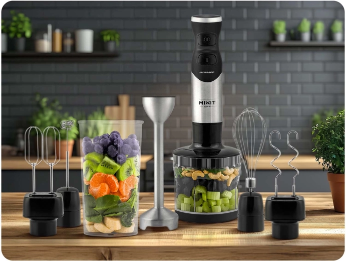 Gazdag 6 az 1-ben készlet: mixelés, aprítás, habverés és dagasztás