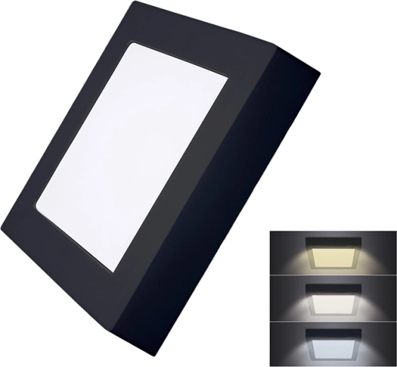 Solight LED mini CCT panel, négyzet alakú, felületre szerelhető, 12 W, fekete