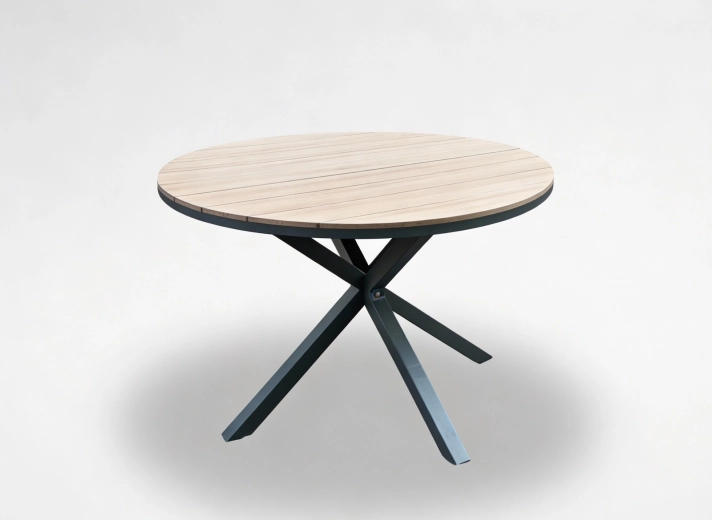 Kerti kerek alumínium asztal polywood lappal, sötétszürke, 111,5 × 73 cm