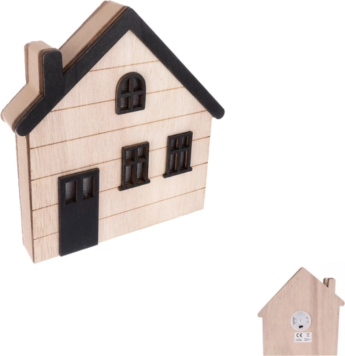 Fa dekoratív házikó bézs-fekete 15 × 3 × 15 cm