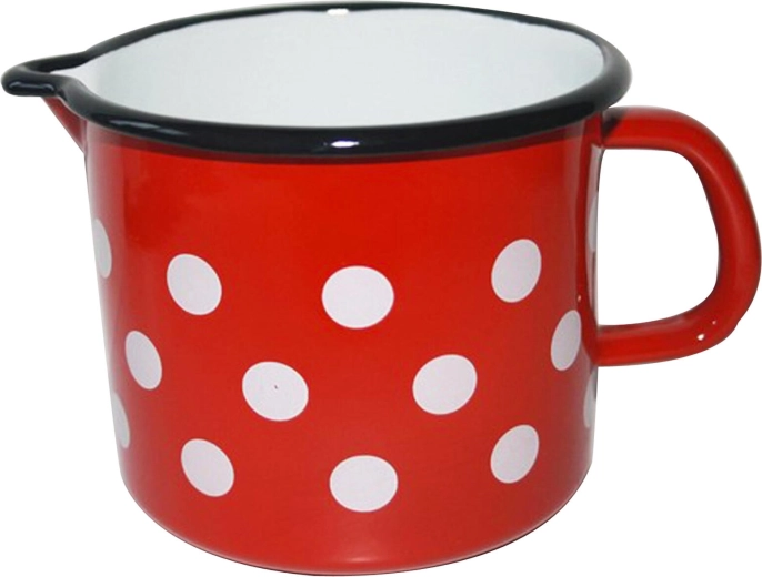 Pöttyös zománcozott kiöntős bögre, 1,2 l, piros