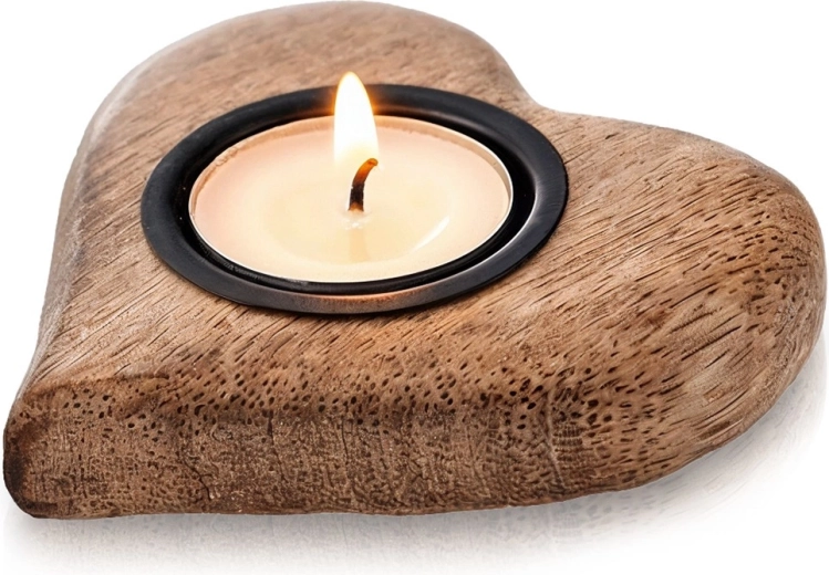 Mangófából készült mécsestartó tealight gyertyához, 10 × 10 cm