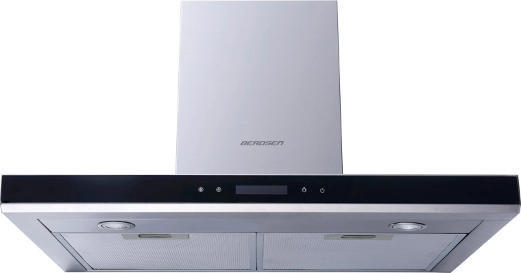 Elegáns kürtős dizájn rozsdamentes acélból és üvegből