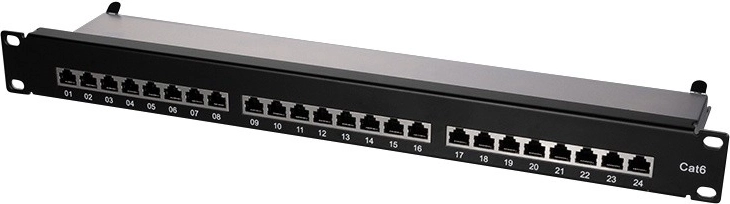 Patchpanel LOGILINK CAT6 19" 24 port, árnyékolt, fekete