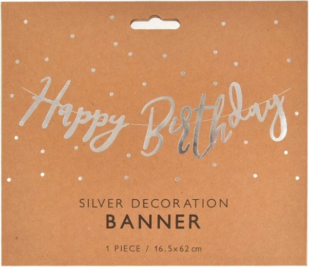 Ezüst „Happy Birthday” papír girland