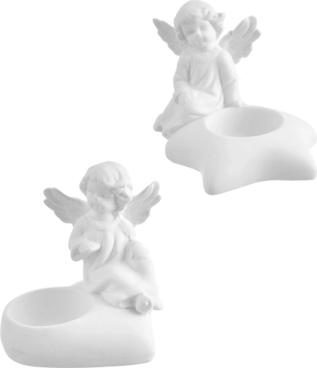 Porcelán angyal – mécsestartó, fehér, 9 cm