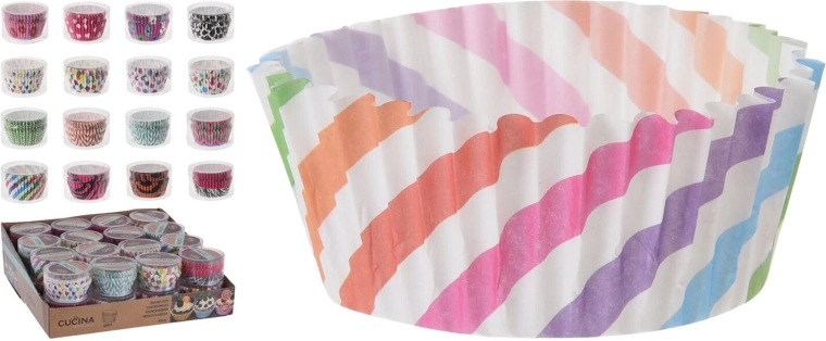 Papír cukrászati kosárkák 5 × 3,5 cm, színek és minták vegyesen (60 db)