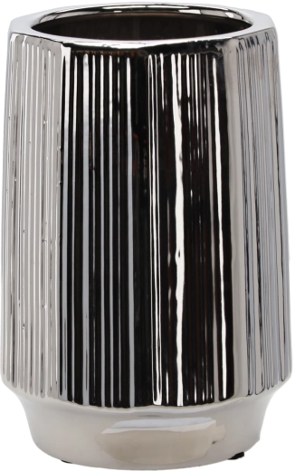 Ezüst csíkos kerámia kaspó 22 × 22 × 32,5 cm