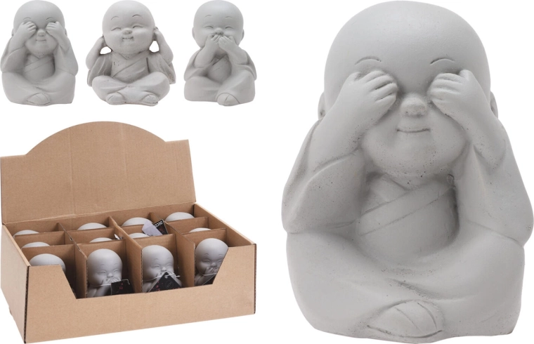 Dekoratív Buddha szobrocska cementből 7,5 × 7 × 8 cm – 3 motívum keveréke