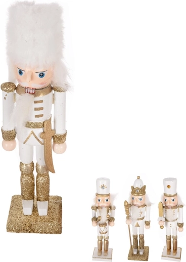 Fehér/arany fenyőfa diótörő figura 18 cm (4 változat)