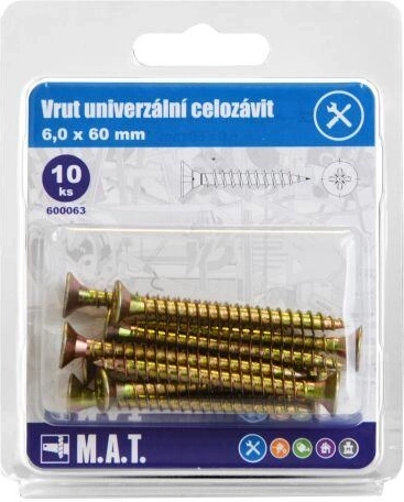 Univerzális, teljes menetes facsavarok 6 × 60 mm, horganyzott, 10 db