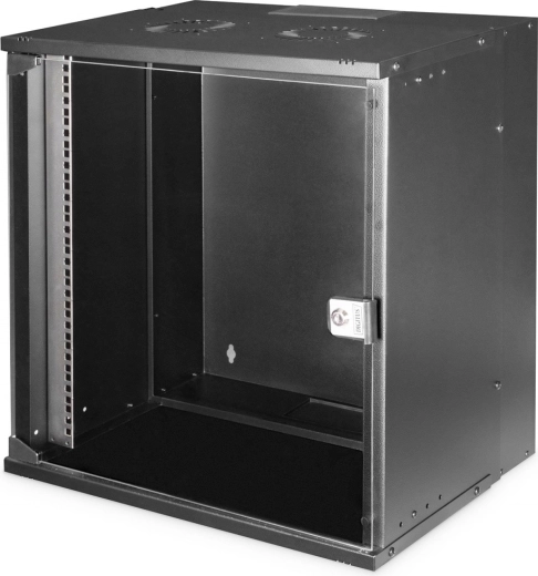 Digitus falra szerelhető rack szekrény 19" 12U SOHO PRO 595 × 540 × 400 mm, fekete, üvegajtó