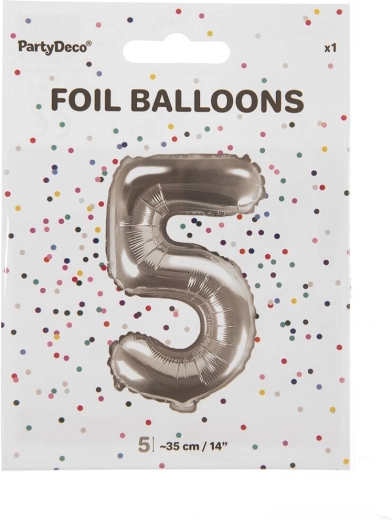 Ezüst fólia lufi 5-ös szám (35 cm)