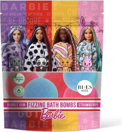 BARBIE pezsgő fürdőbombák rágógumi és eper illattal 6×55 g